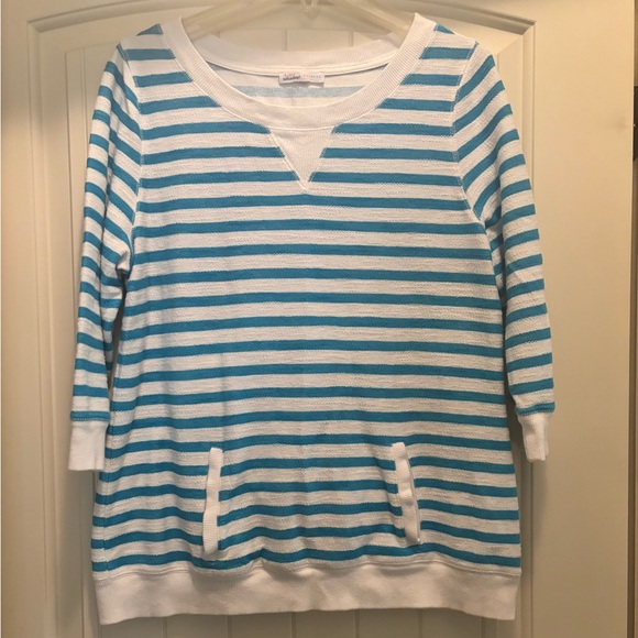 Talbots Hello Saturday Blue Striped 3/4 Sleeve Shirt Terrycloth - Picture 1 of 4